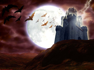 Castle bats full moon night - bat free wallpaper