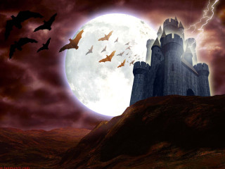Castle bats full moon night 2 - bat free wallpaper