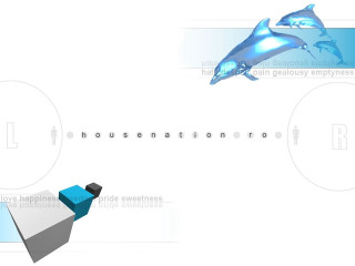 Blue white dolphin house person - high saturation free wallpaper