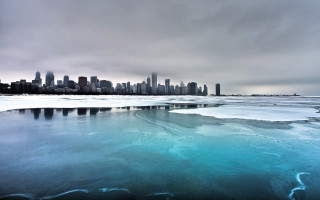 City skyline frozen lake winter 2 - frozen free wallpaper