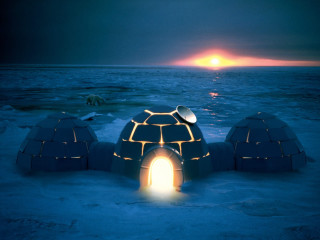 Igloos snow night light bright 2 - free airplane wallpaper for desktop