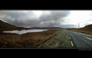Road lake cloudy sky field - grass and bushes free wallpaper