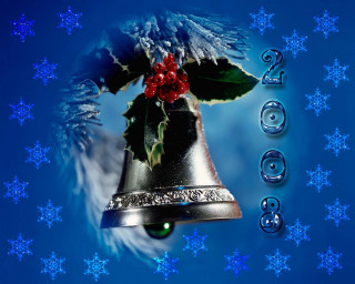 Christmas card bell holly snowflakes 2 - a christmas card free wallpaper