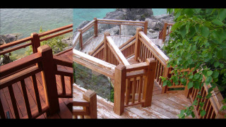 Wooden staircase beach ocean cliffs - a wooden staircase free wallpaper