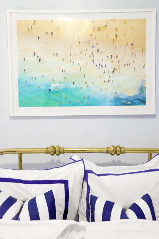Bed painting above two pillows - the beach free wallpaper for mobile