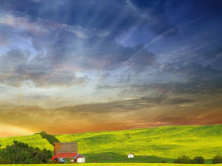 Farm red barn green field - sunbeam free wallpaper for desktop