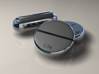 Pill case with pill in - photorealism free wallpaper for desktop