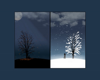 Tree person snow night man - a storybook illustration free wallpaper