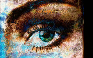 Woman eye words blue background - eye free wallpaper for desktop