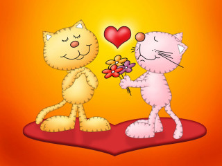 Cats red rug heart flower 2 - a couple of cats free wallpaper