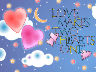 Hearts blue background stars clouds - a couple of hearts free wallpaper