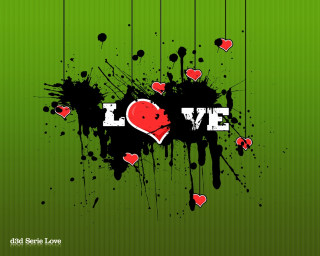 Green background red heart love - digital free wallpaper for desktop