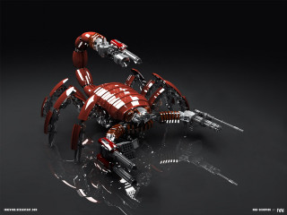 Red robot gun black surface - its hand free wallpaper