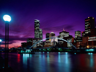 City skyline bridge lightpole purple - a purple sky in the background free wallpaper