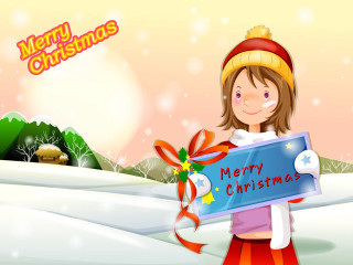 Girl merry christmas snow santa 2 - her head and a scarf free wallpaper