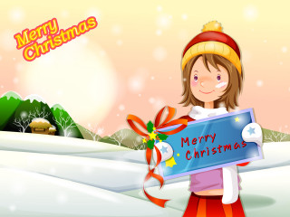 Girl merry christmas snow santa 3 - her head and a scarf free wallpaper