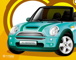 Small blue car yellow background 2 - a yellow circle free wallpaper
