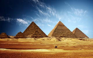 Pyramids desert blue sky clouds - egyptian art free wallpaper for desktop