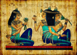 Egyptian women table flowers vase - art noveau free wallpaper