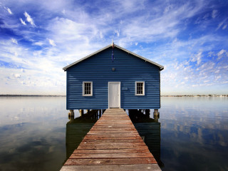Blue house pier water dock 3 - photograph free wallpaper for desktop