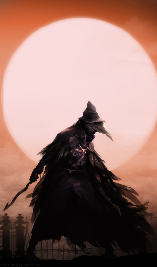 Person crow moon fence trees - bloodborne free wallpaper for mobile