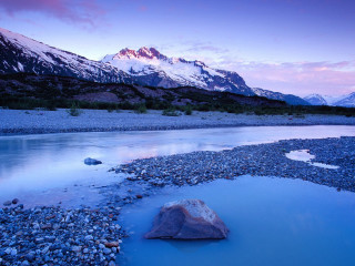 Mountain range river rock foreground - a rock in the foreground free wallpaper