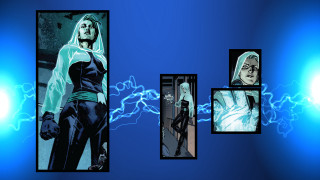 Woman black outfit blue background - lightening free wallpaper for desktop