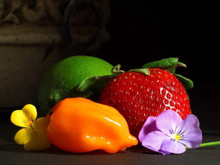 Fruits vegetables table black surface - food photography free wallpaper for desktop