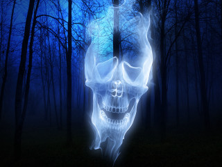 Glowing skull dark forest blue - a dark forest free wallpaper for desktop