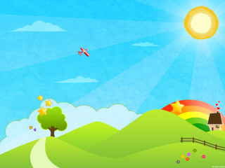 Cartoon rural landscape house plane - rural free wallpaper