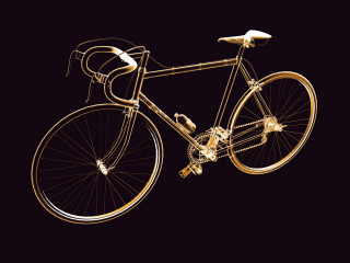 Gold bicycle black background image - kinetic art free wallpaper
