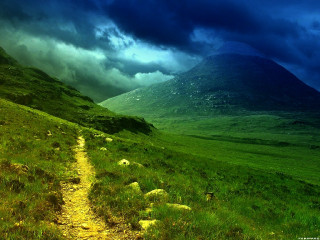 Lush path green field cloudy - alexander johnston free wallpaper