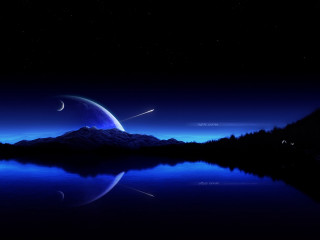 Blue night mountain lake crescent 3 - felipe seade free wallpaper