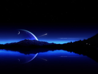 Blue night mountain lake crescent - dark night free wallpaper