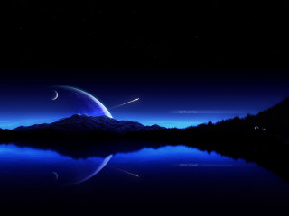 Blue night mountain lake crescent 4 - dark night free wallpaper