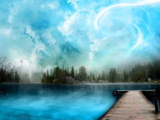 Dock lake sky bird storm - a storm free wallpaper