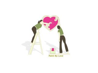 Couple painting heart wall ladder 4 - a wall together free wallpaper