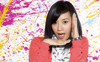 Surprised woman colorful background paint - a colorful background behind her free wallpaper