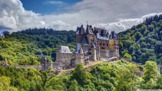Castle hill trees clouds blue 2 - medieval free wallpaper for desktop