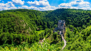 Castle forest road mountain romantic - free landscape wallpaper