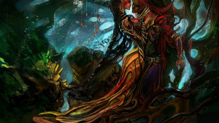 Woman dreadlocks red dress forest - a dragon free wallpaper for desktop