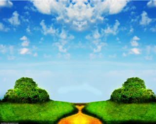 Road green field trees blue - both side of it free wallpaper for desktop