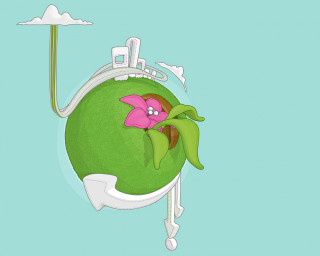 Cartoon character pink flower green - golden ratio illustration free wallpaper