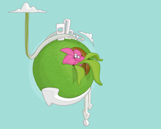 Cartoon character holding pink flower - golden ratio illustration free wallpaper