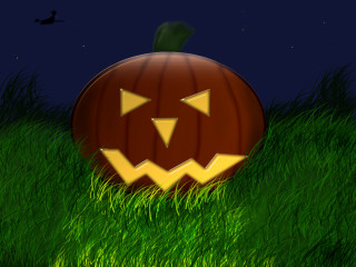 Pumpkin carved face grass night - dark background free wallpaper