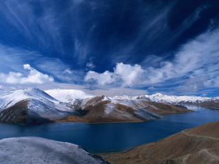 Lake mountains high altitude blue 2 - a view of a lake and mountains free wallpaper