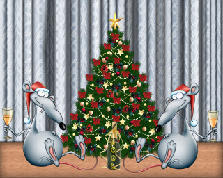 Christmas tree mice sitting next - a christmas tree free wallpaper