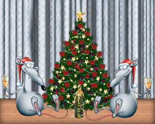 Christmas tree mice sitting next 2 - a christmas tree free wallpaper