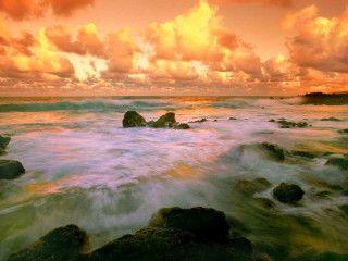 Sunset ocean rocks waves clouds 2 - rock and water free wallpaper
