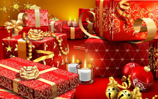Christmas presents candles ornaments santa 2 - a table together free wallpaper